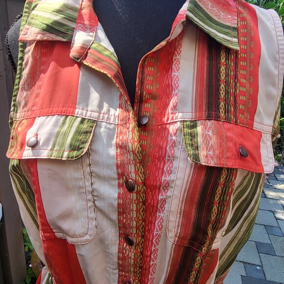 Sleeveless Shirt Dress Button Front Elastic Waist Large - Picture 3 of 15